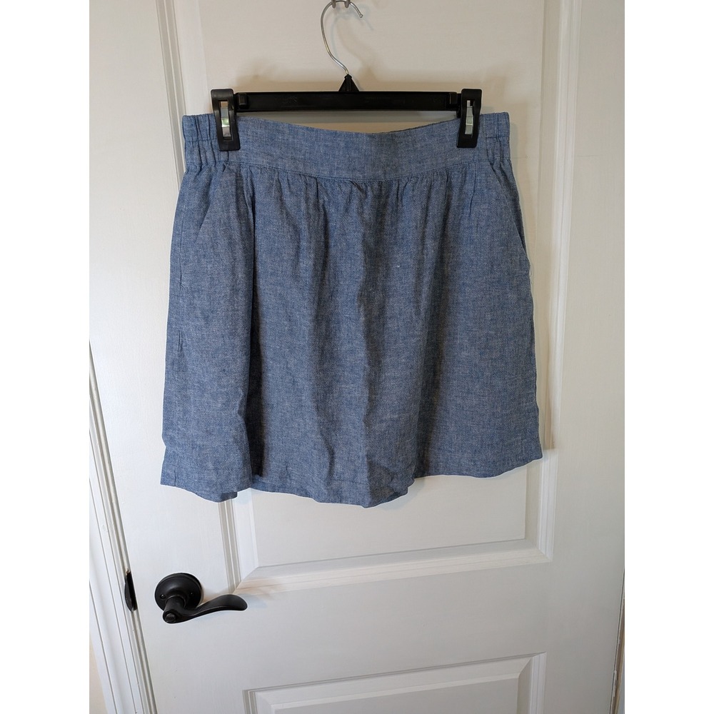 Loft Outlet Womens Blue Chambray Linen Blend Elastic Waist Mini Skirt MP Petite